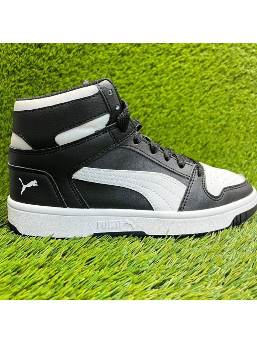 Puma Rebound Lay Up Mid Boys‎ Size 6C Black Athletic Leather Shoes Sneakers